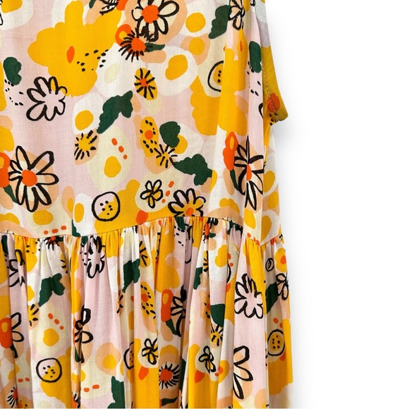 Nooworks Yellow Pink Green Printed Sleeveless Midi Length “Vacation” Dress sz L - Picture 5 of 6